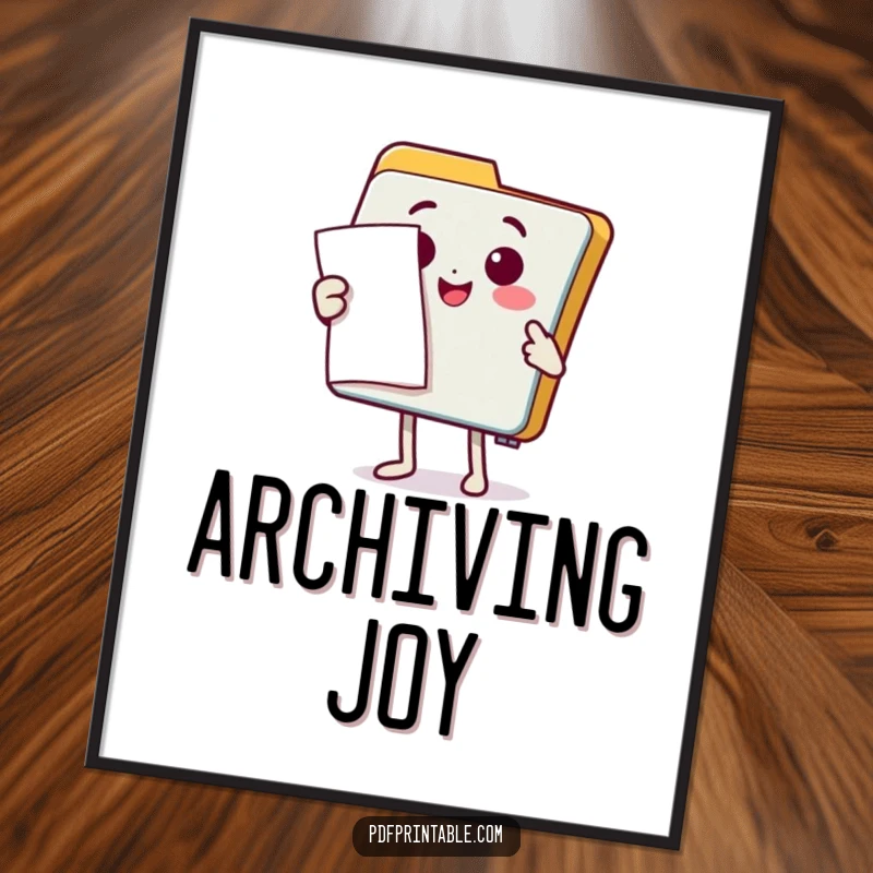 Funny Poster: A happy folder character presenting a document with a flourish, adding a touch of organized elegance and humor.