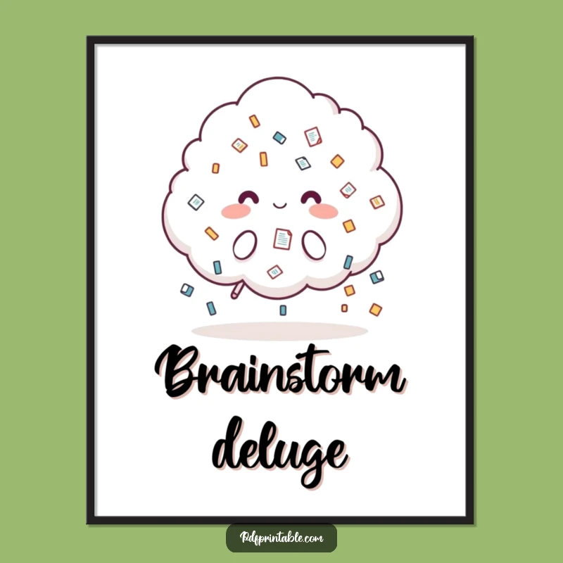 Funny Cloud Document Poster: Raining Icons - Whimsical Office Art Decor