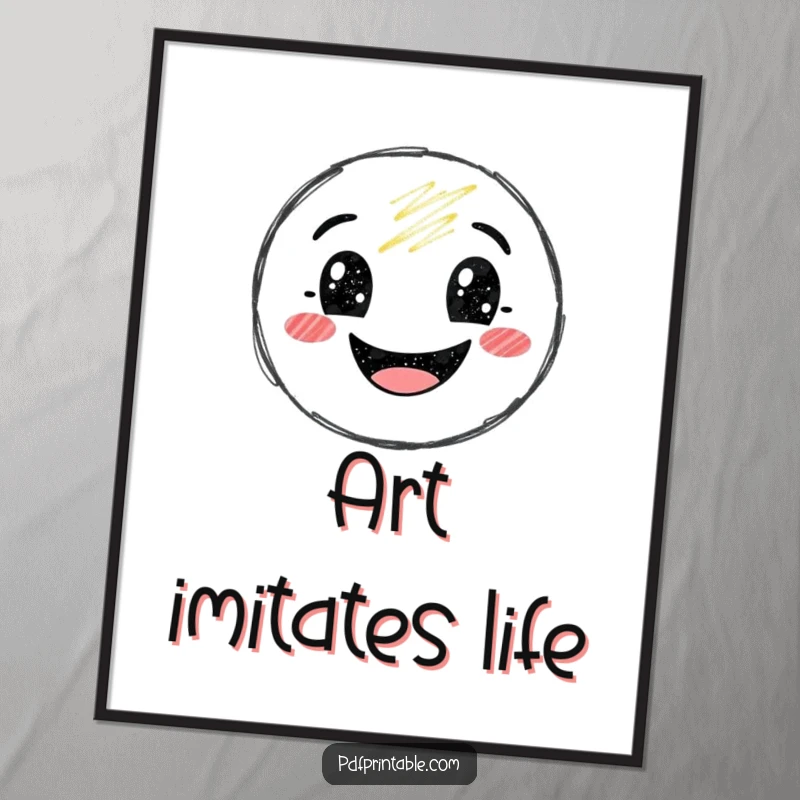 Funny Poster of a smiling crayon character drawing a large, beaming smile, bringing artistic whimsy and humor to any space.