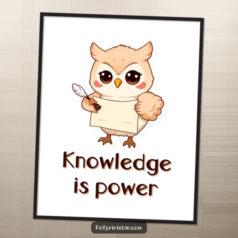 Funny Poster: A playful owl holding a scroll and feather quill delivers a message, perfect for adding wise and humorous decor.