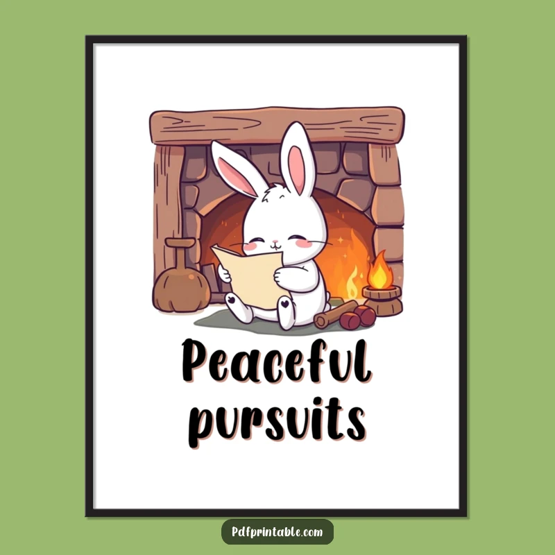 Funny Rabbit Poster: Cozy Fireplace Reader, Charming Wall Art and Hilarious Funny Gift