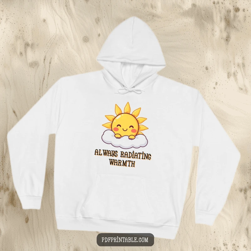 Funny Hoodie: A soft hoodie with a smiling sun character peeking from a cloud, perfect for sunny, cozy moments.