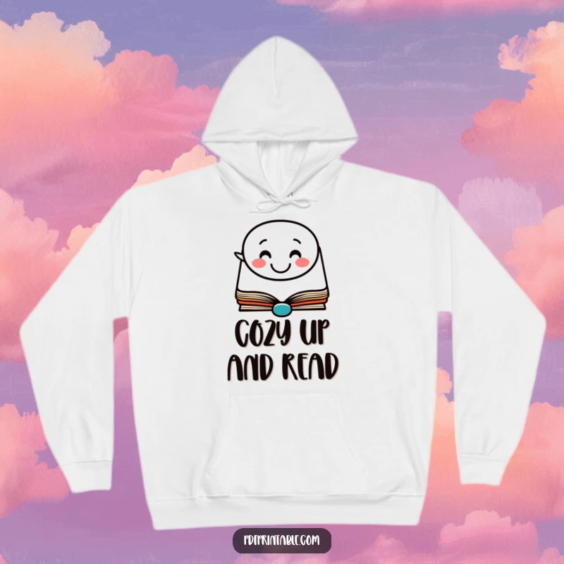 Funny Hoodie: A comfortable hoodie with a happy book character and a smiling speech bubble, perfect for book lovers.