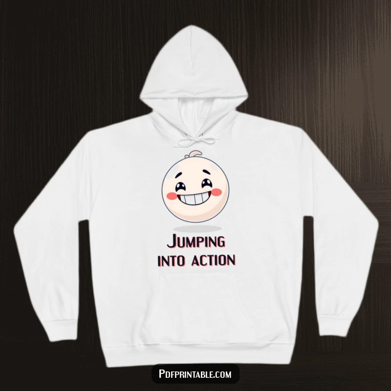 Funny Hoodie showcasing a happy bouncy ball character with a wide grin, ready to spring into action.