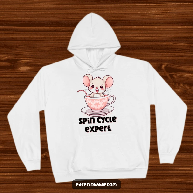 Funny Mouse Hoodie: A delighted mouse enjoys a teacup ride, bringing cozy comfort and a splash of humor.