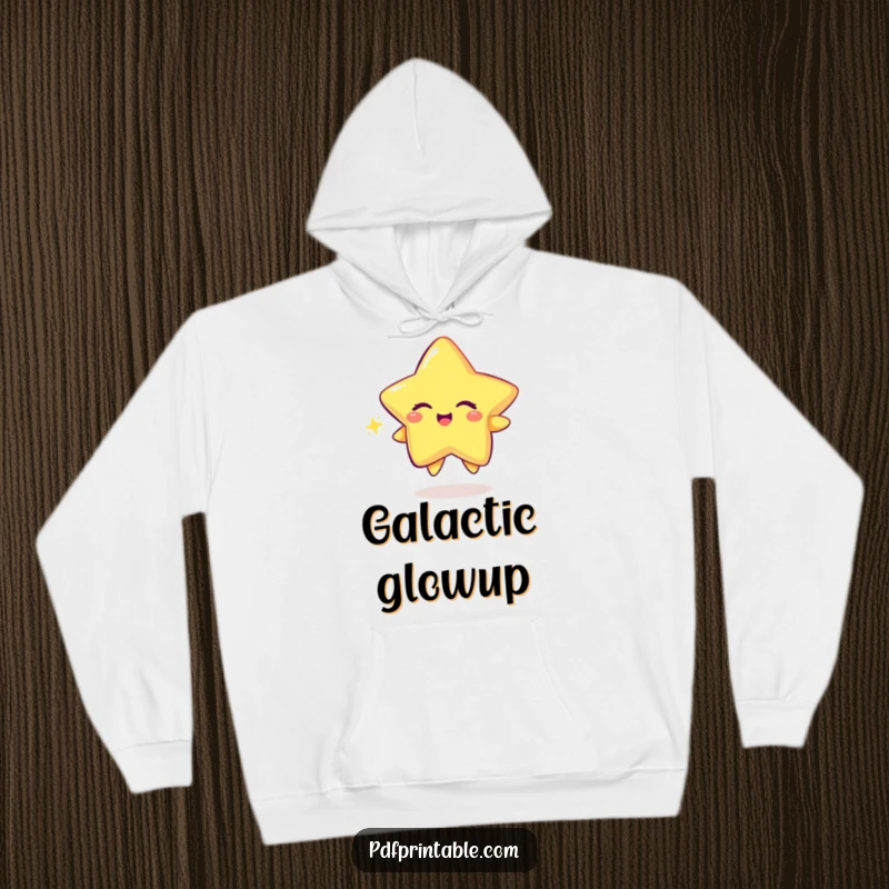Funny Hoodie showcasing a playful star character winking, drawing a vibrant and sparkly trail behind it.