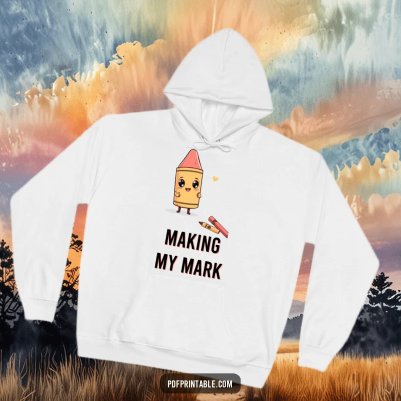 Funny Hoodie featuring a character wielding a giant crayon to draw a comically funny shape, highlighting boundless creativity.