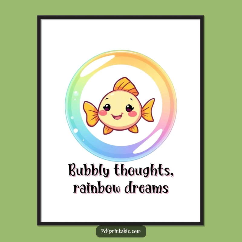 Free Printable Wall Art: Smiling Fish Rainbow Bubble Dreams, Funny Downloadable Decor!