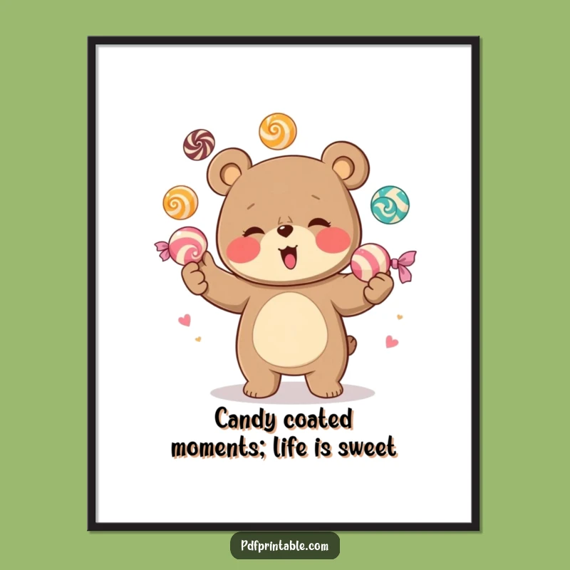 Giggling Bear Candy Juggling Free Printable Wall Art Downloadable Fun