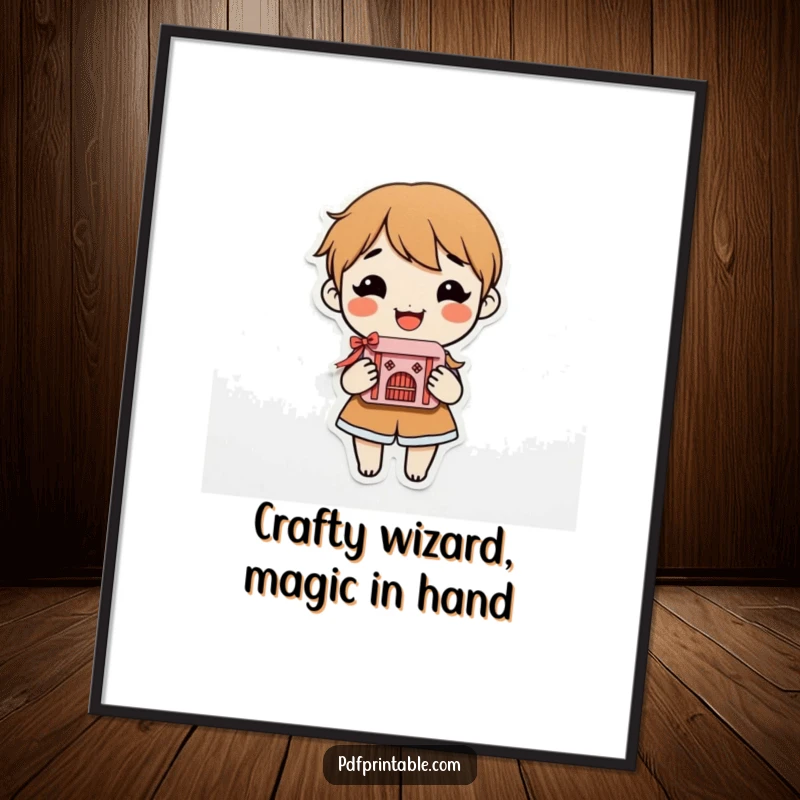 Funny Free Printable Wall Art: A smiling character proudly holds an intricate paper craft, a humorous piece for decor lovers.