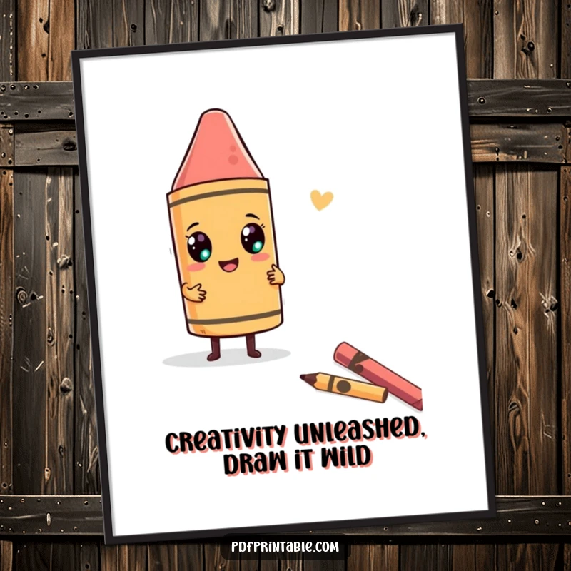 Funny Free Printable Wall Art: Character gleefully uses a giant crayon to draw a funny shape, bringing humor to walls.