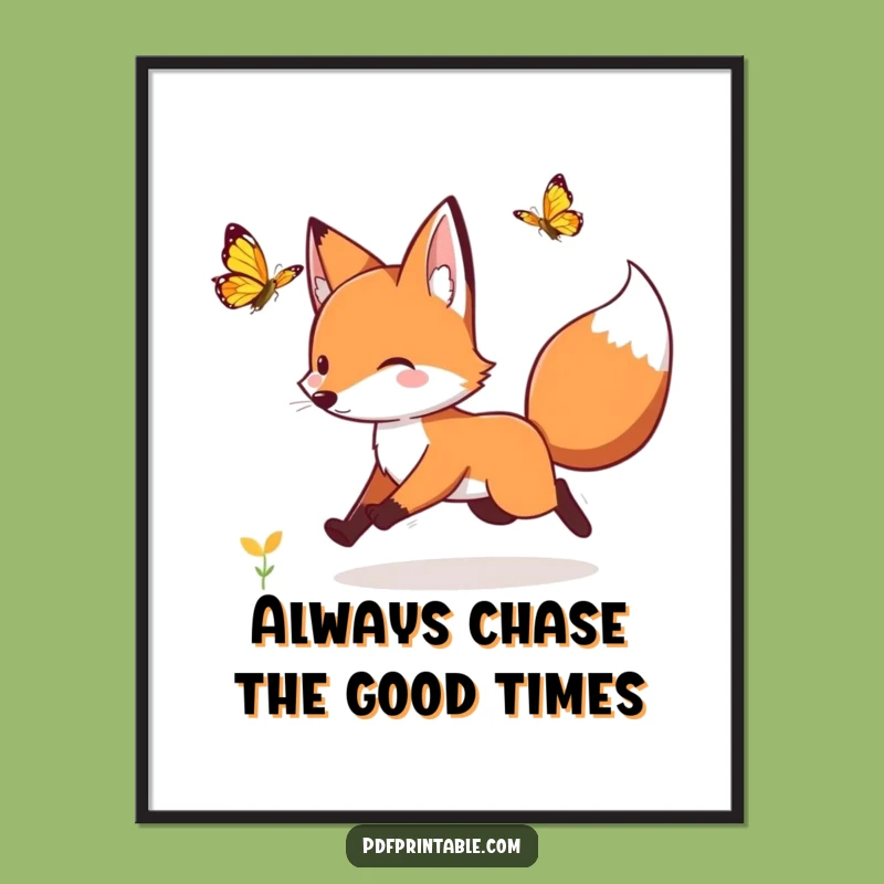 Free Printable Fox Nature Art: Hilarious Butterfly Chase Humorous Downloadable Wall Decor
