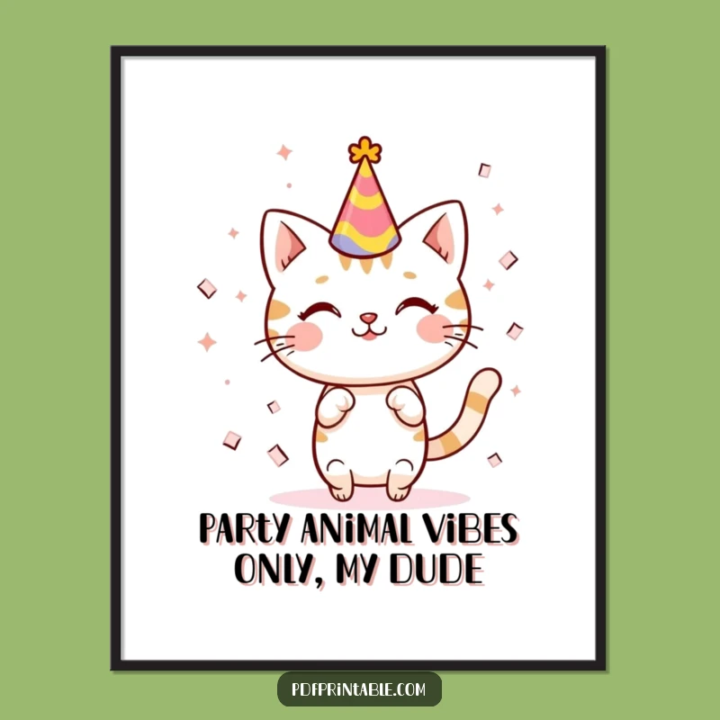 Free Printable Kawaii Cat Party Wall Art: Funny Downloadable Decor for Whimsical Spaces