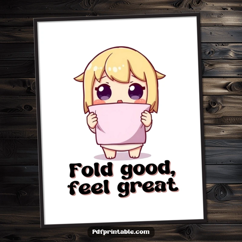 Funny Free Printable Wall Art: A character looks surprised holding a perfectly folded shape, a unique and humorous downloadable piece.