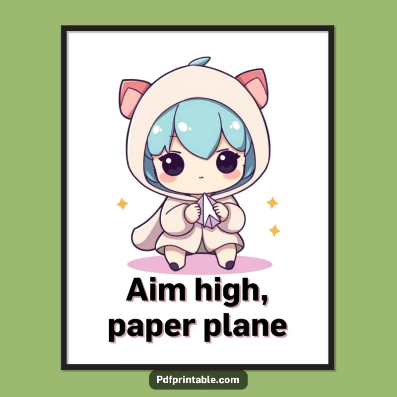 Free Printable Wall Art: Focused Character Folding Paper Airplane, Humorous Downloadable Decor