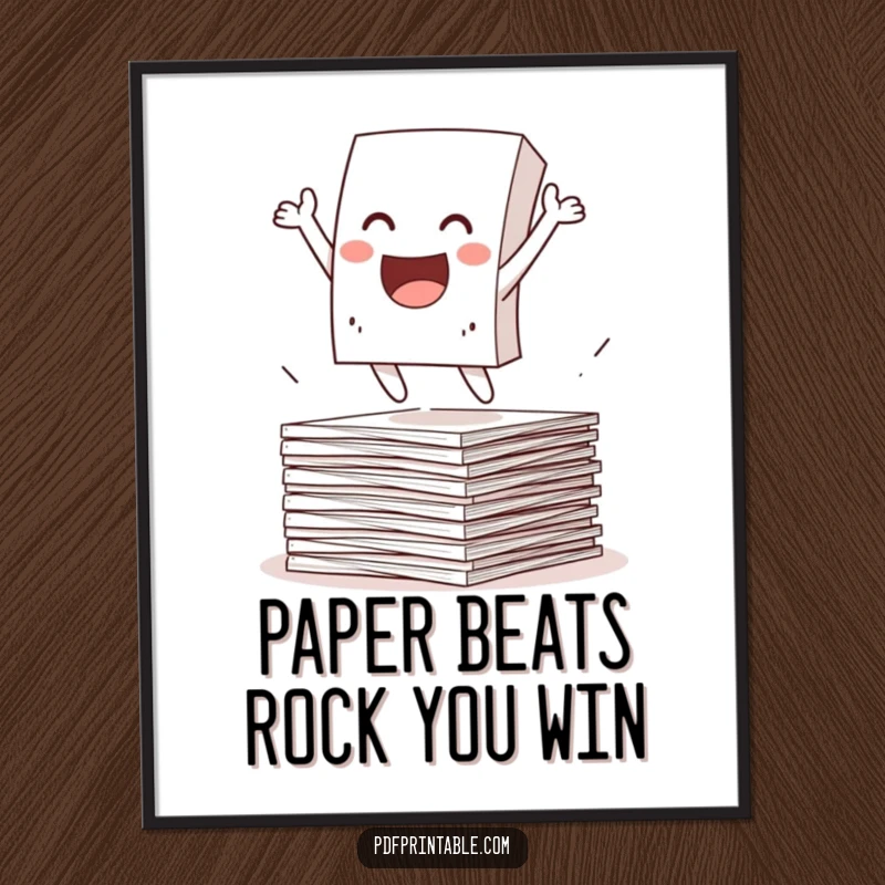 Funny Free Printable Wall Art: A paper character captured mid-leap, jumping with excitement from a stack of papers, full of life.