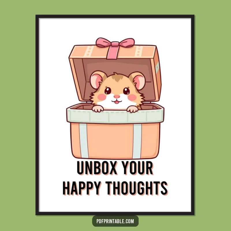 Funny Free Printable Wall Art: Hamster's Gift Box Surprise Downloadable Decor