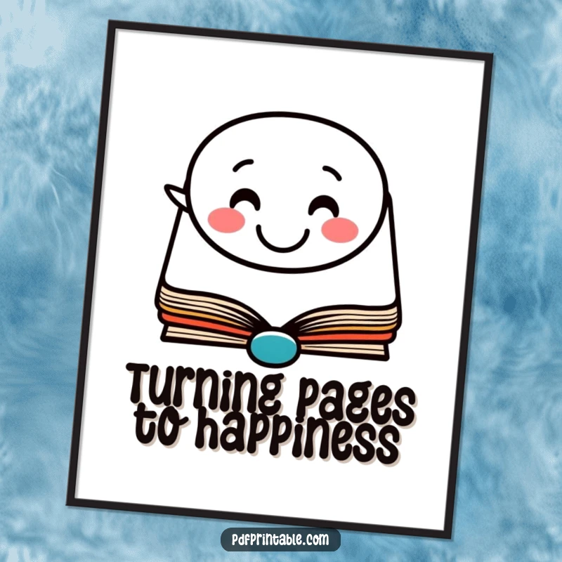 Funny Free Printable Wall Art: Happy book character with a speech bubble showing a smiling face, bringing literary joy to a room.