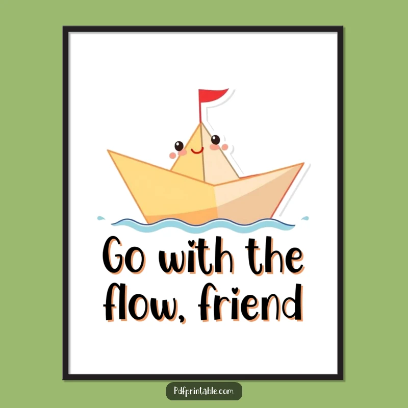 Funny Free Printable Wall Art: Paper Boat Sailing Art, Quirky Downloadable Decor for Adventure