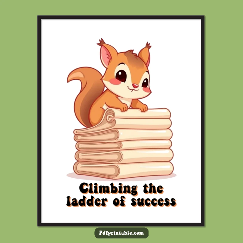 Funny Free Printable Wall Art: Squirrel Climbing Documents - Quirky Downloadable Decor for Your Office!