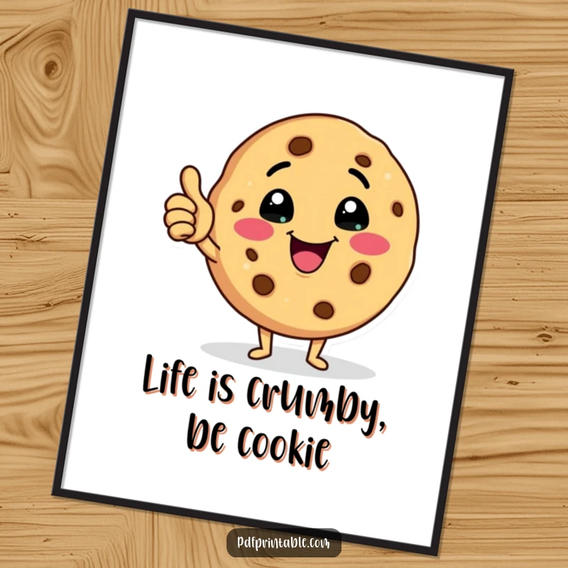 Funny Free Printable Wall Art of a happy cookie character offering a cheerful wink and a confident thumbs up.
