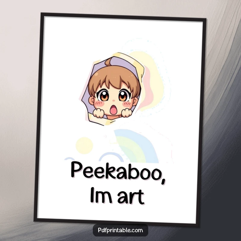 Funny Free Printable Wall Art featuring a surprised character curiously peeking from within a giant, colorful printable page.