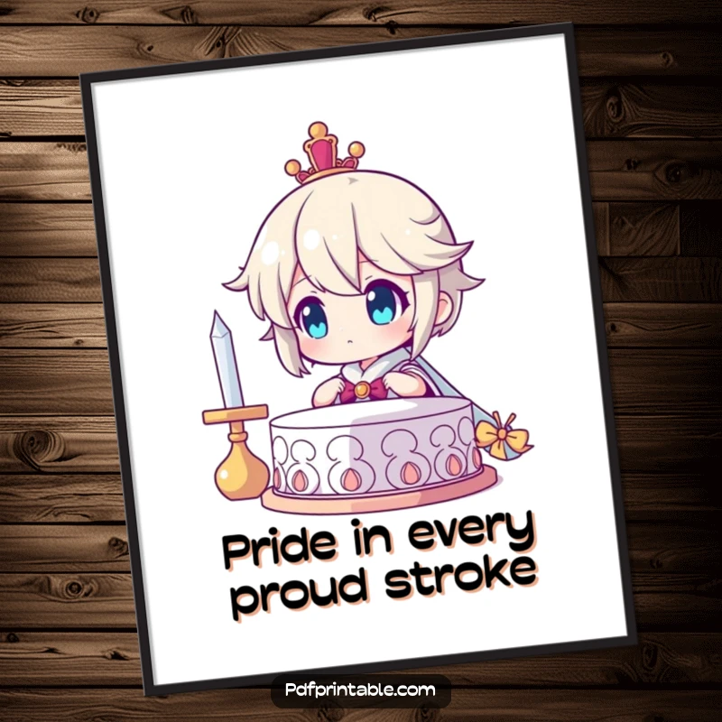 Funny Free Printable Wall Art: Character beaming with immense pride, gazing at a completed creation, a heartwarming and humorous scene.