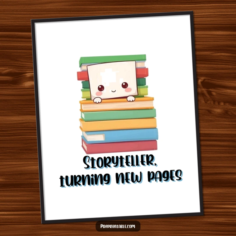 Funny Free Printable Wall Art: Paper character playfully peeking from behind colorful pages, adding a humorous touch to wall decor.