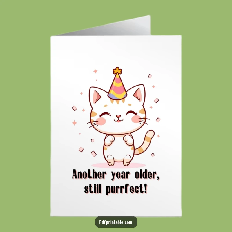 Free Printable Kawaii Cat Birthday Card: Funny Downloadable Gift for Cat Lovers