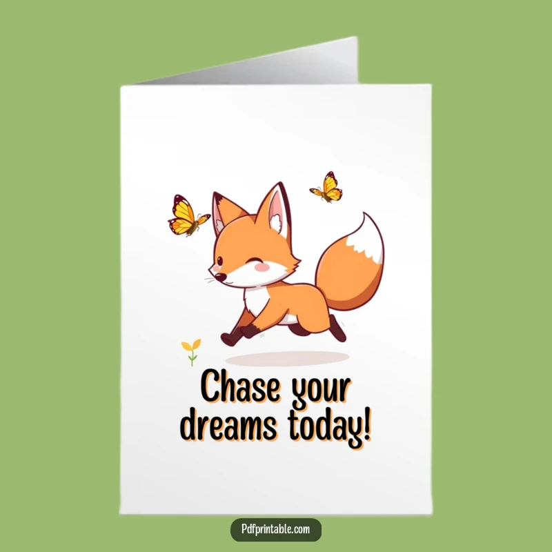Free Printable Fox Birthday Card: Butterfly Chase Humorous Downloadable Gift