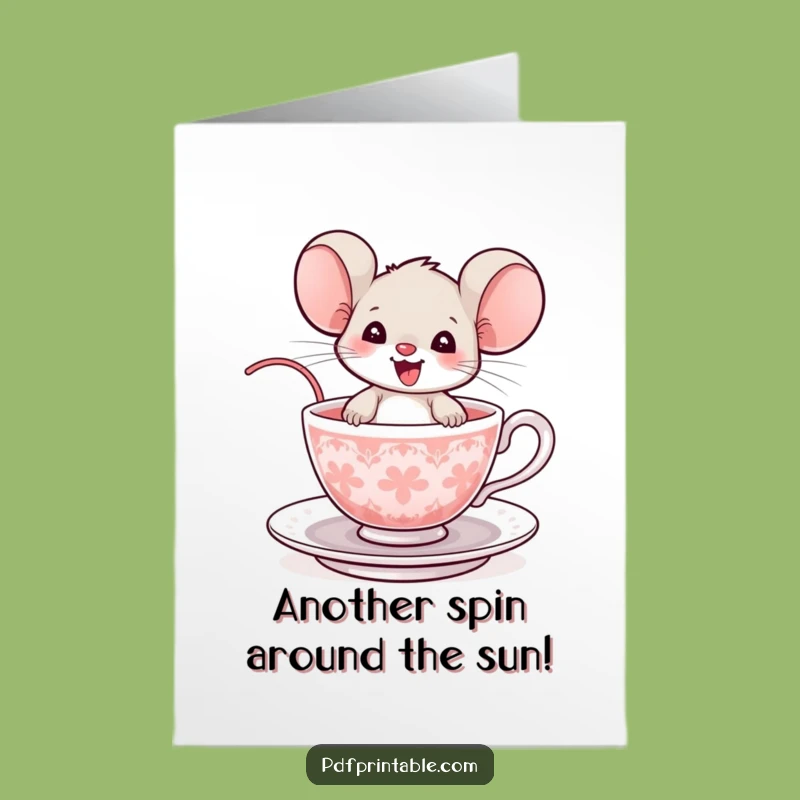 Free Printable Birthday Card: Delighted Mouse Teacup Fun, Downloadable Gift!
