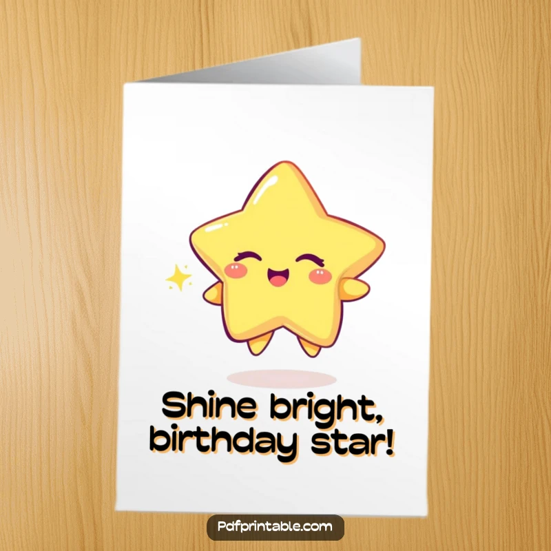 Funny Free Printable Birthday Card: A playful star winks while drawing a sparkly trail, celebrating a bright birthday.