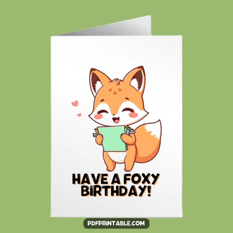 Free Printable Kawaii Fox Birthday Card: Funny Downloadable Gift for Playful Souls