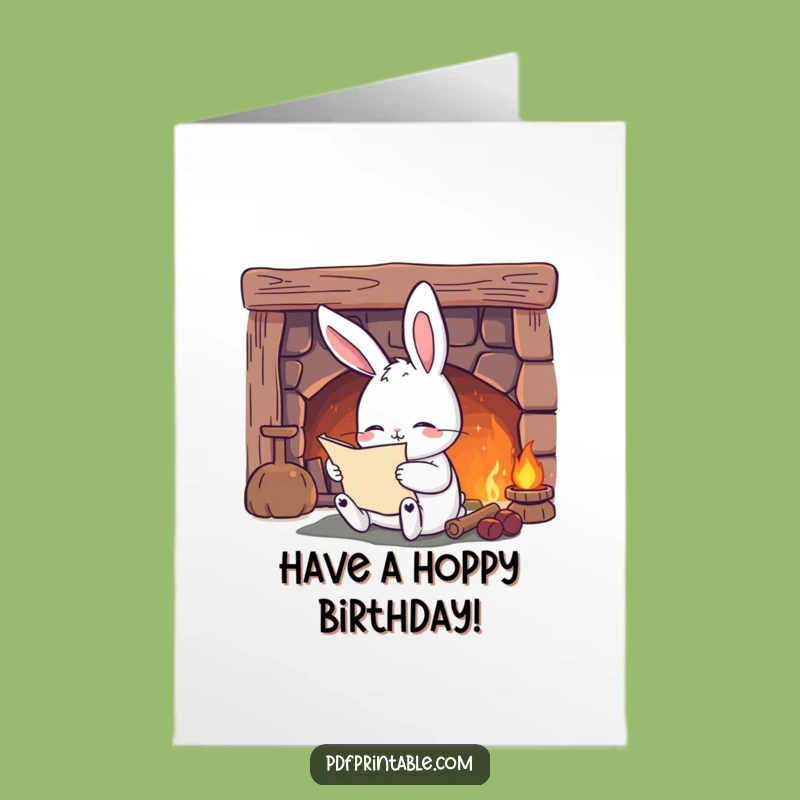 Free Printable Birthday Card: Cozy Rabbit Reads Wishes - Funny Downloadable Gift