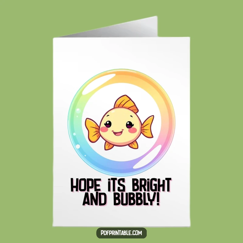 Free Printable Birthday Card: Smiling Fish Rainbow Bubble Fun, Downloadable Gift!