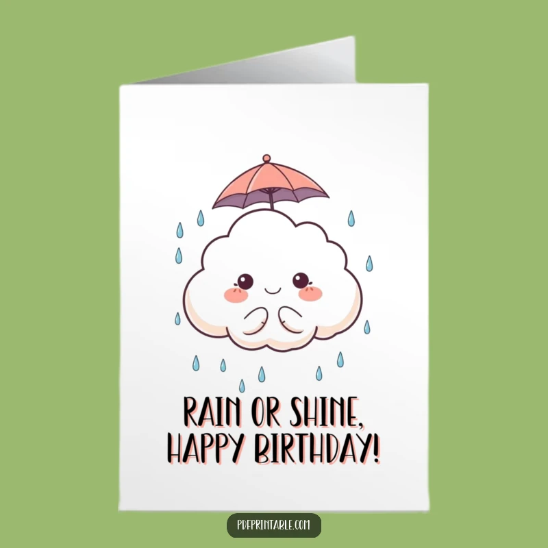 Free Printable Birthday Card: Cute Cloud & Umbrella - Rainy Day Fun Download!