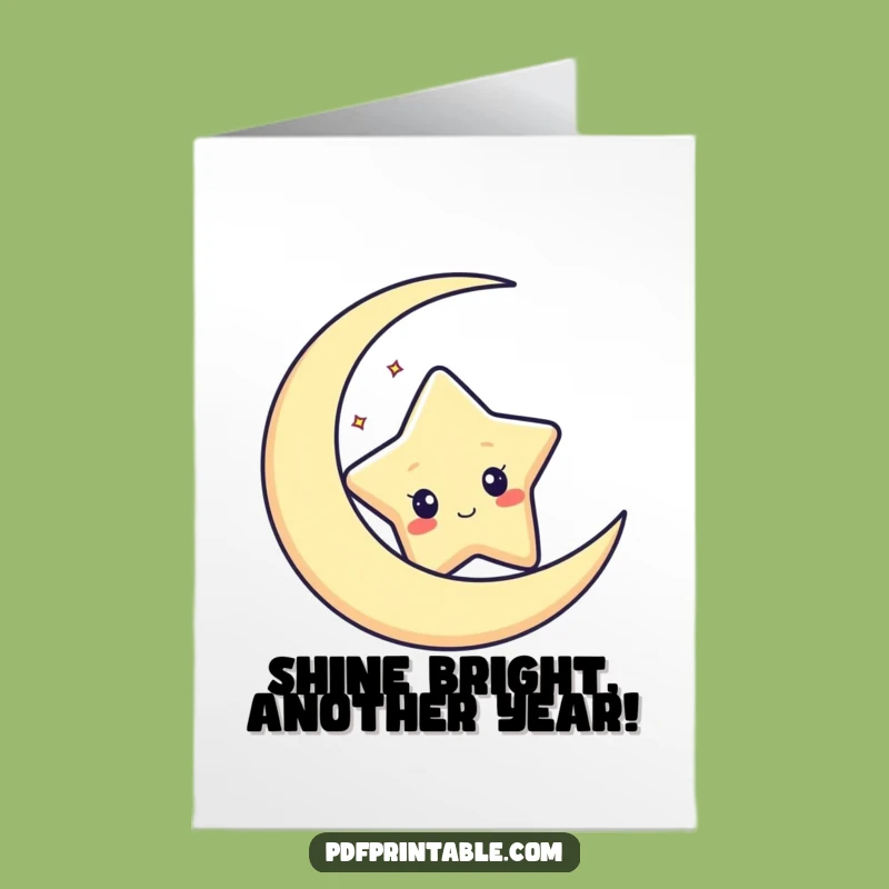 Free Printable Birthday Card: Curious Star & Moon, Whimsical Downloadable Gift