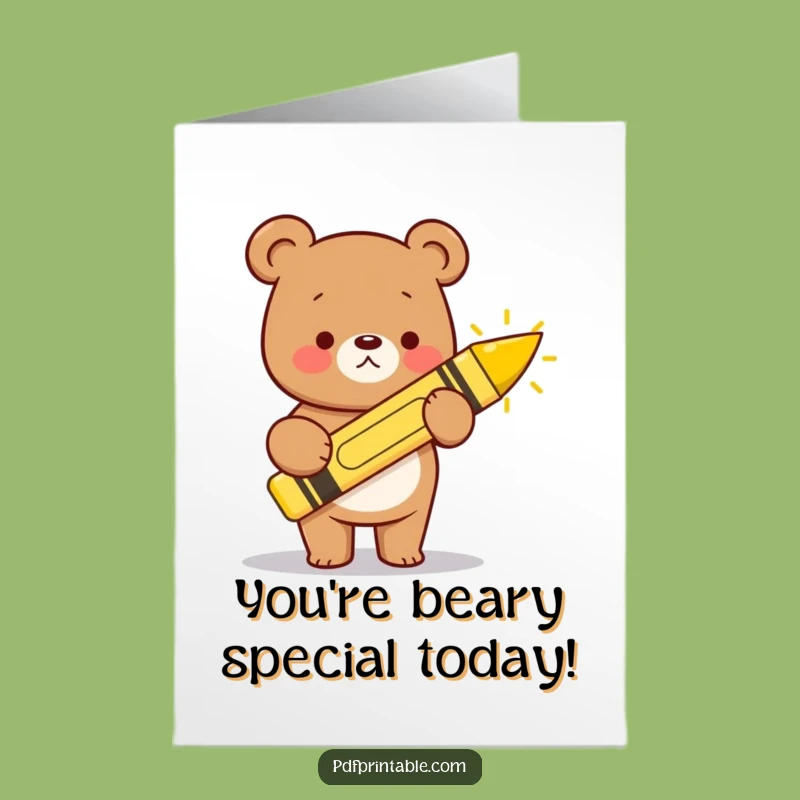 Free Printable Kawaii Bear Birthday Card: Funny DIY Downloadable Gift for Art Lovers