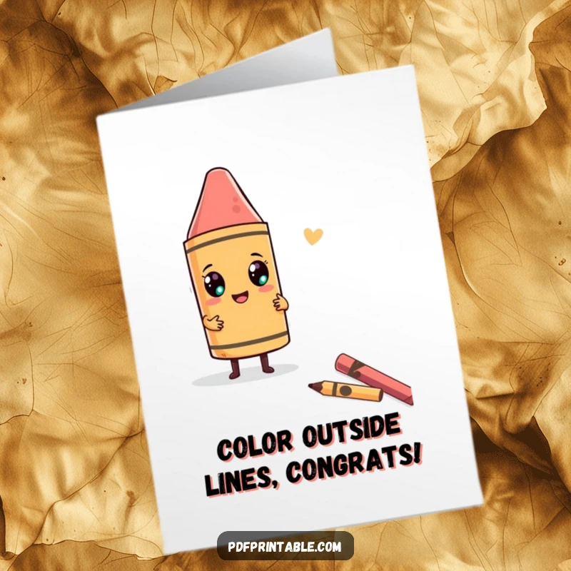 Funny Free Printable Congrats Card: Character uses a giant crayon to draw a funny shape, celebrating success with humor.