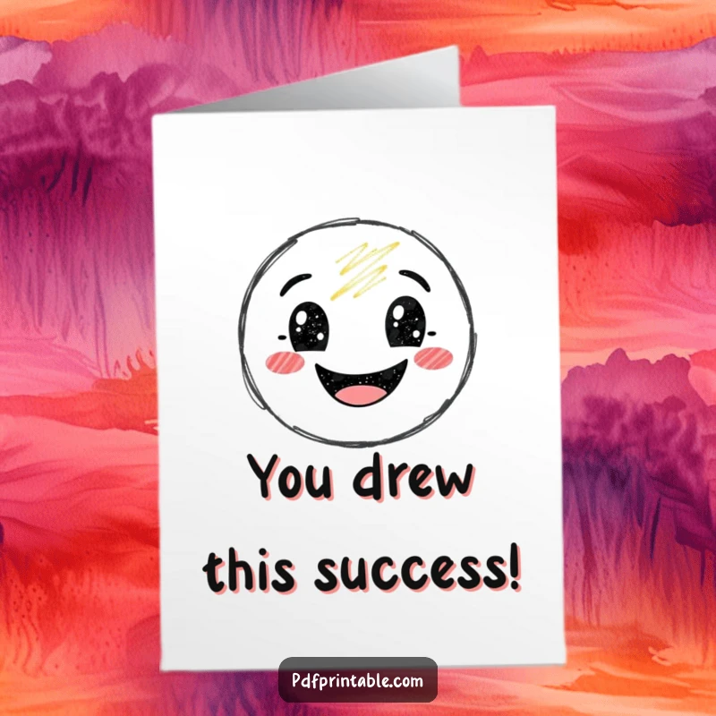 Funny Free Printable Congratulations Card: A smiling crayon character grins widely, celebrating success with artistic flair.