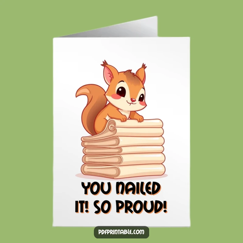 Free Printable Congrats Card: Squirrel on Documents - Hilarious Downloadable Gift for Any Achievement!
