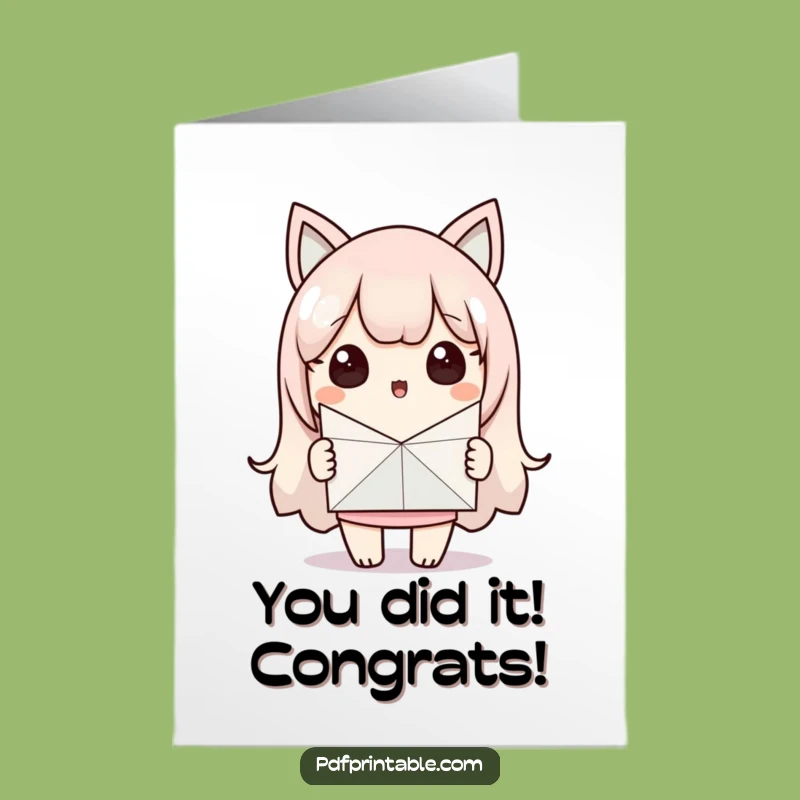 Free Printable Congrats Card: Surprised Kawaii Crafter, Funny Downloadable Gift for Achievements