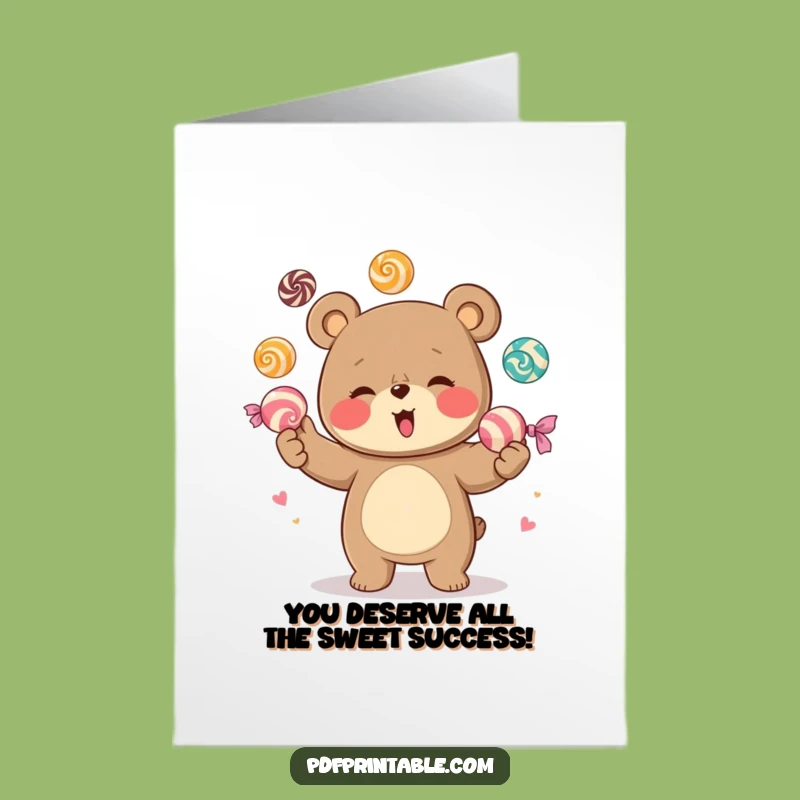 Giggling Bear Candy Juggling Free Printable Congrats Card Downloadable Gift