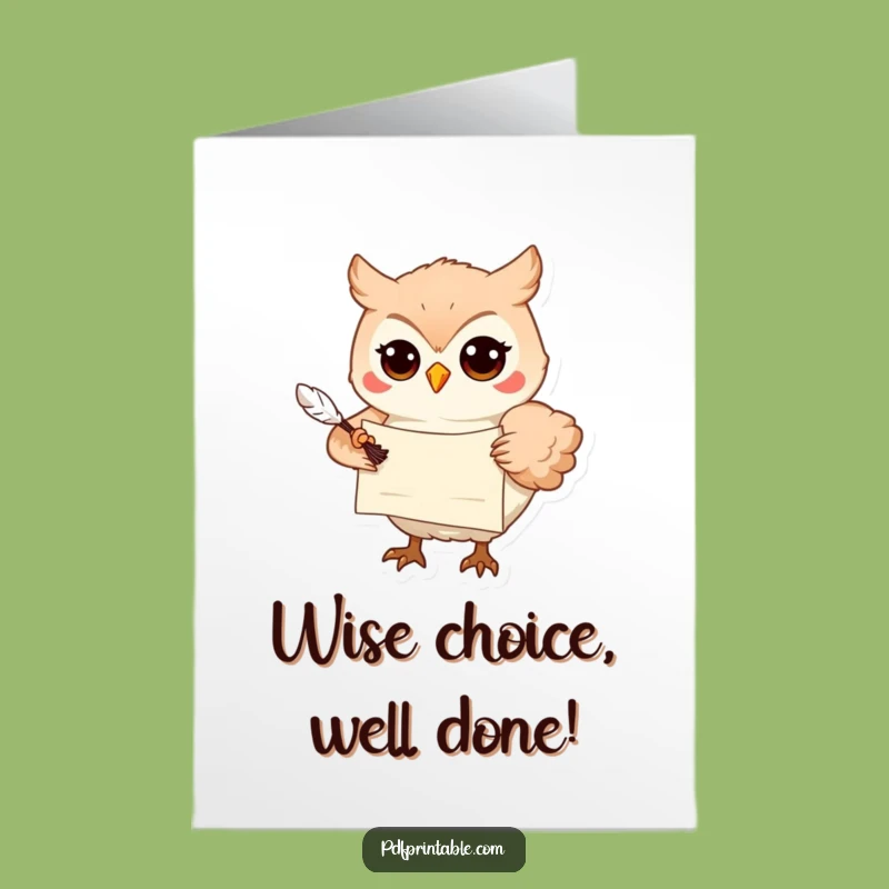 Free Printable Congrats Card: Owl's Scholarly Accolade - Humorous Downloadable Gift