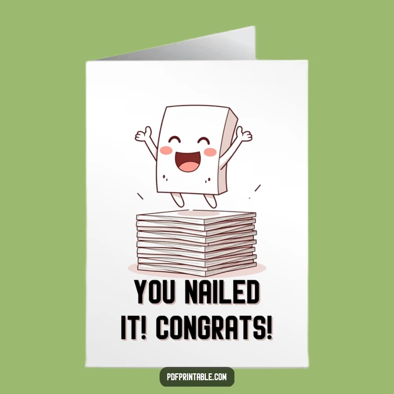 Free Printable Congratulations Card: Leaping Paper Character for a Funny Downloadable Gift