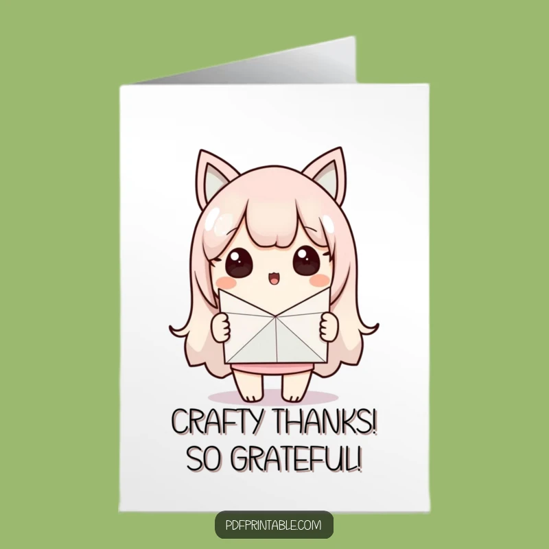 Free Printable Thank You Card: Surprised Kawaii Crafter, Funny Downloadable Gift for Gratitude