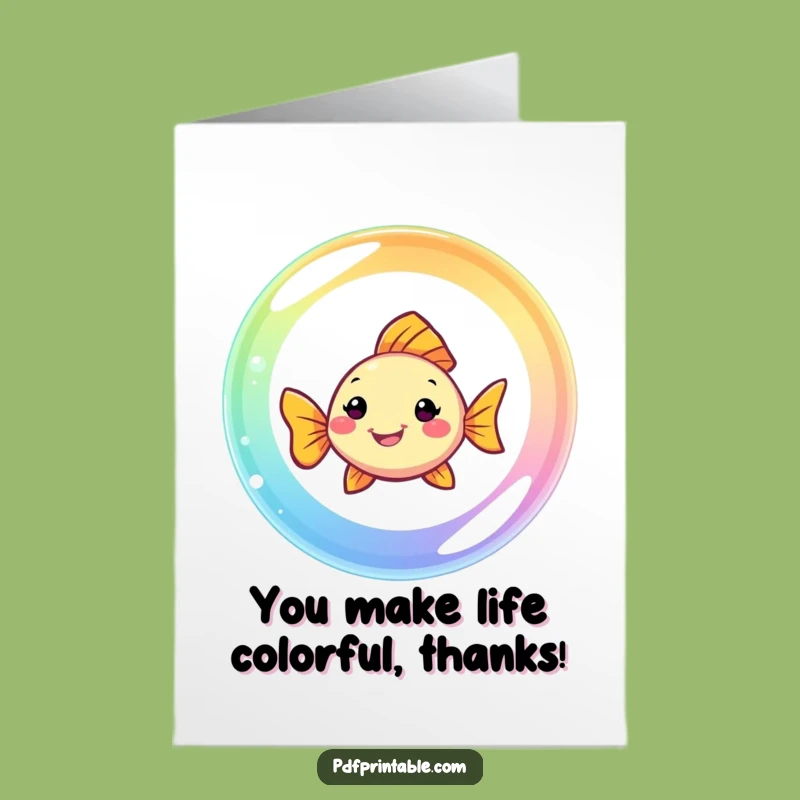 Free Printable Thank You Card: Fish Rainbow Bubble Thanks, Downloadable Gift!