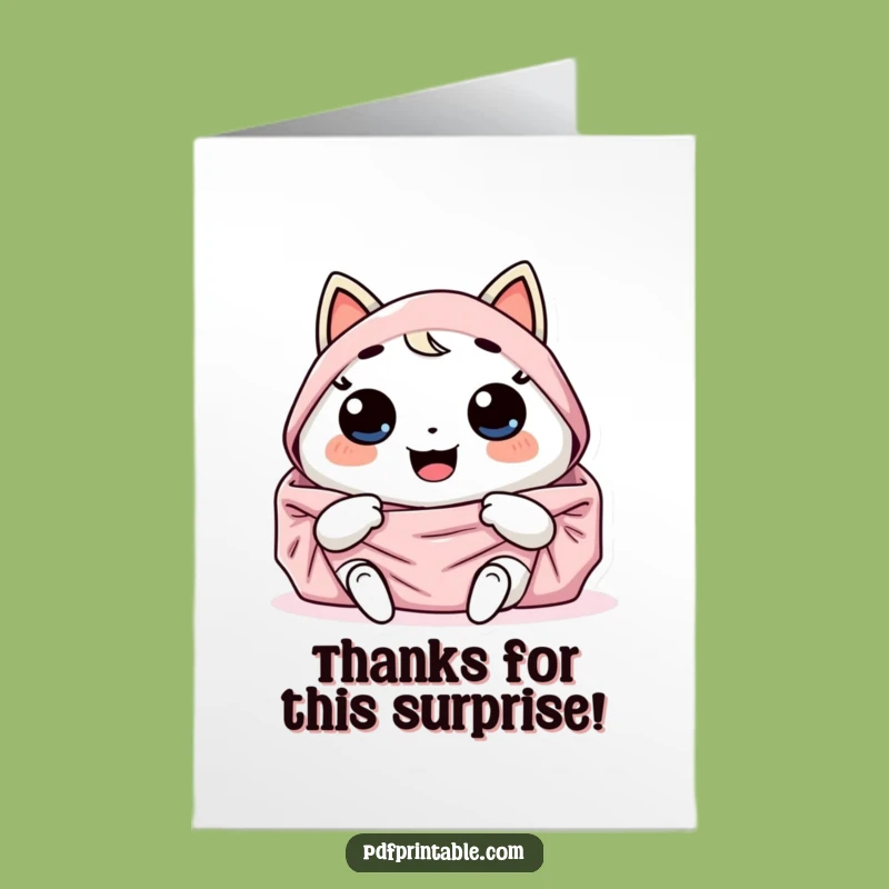 Free Printable Thank You Card: Giggling Kawaii Character, Funny Downloadable Gift for Appreciation