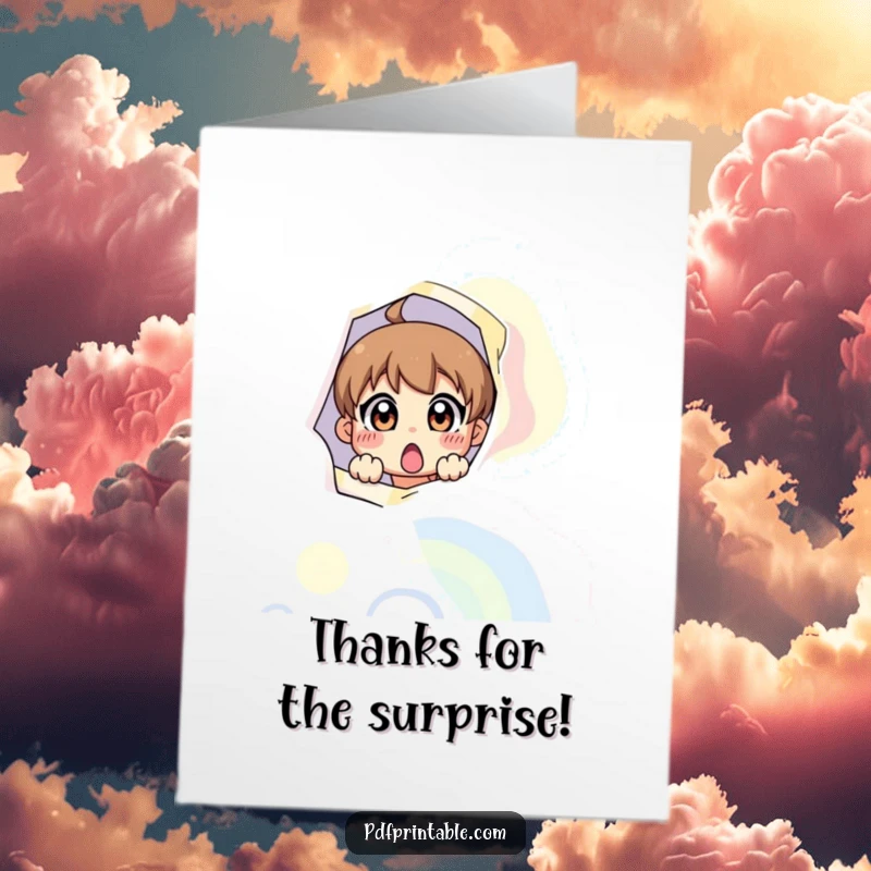 Funny Free Printable Thank You Card with a surprised character peeking from a giant, colorful printable page border.