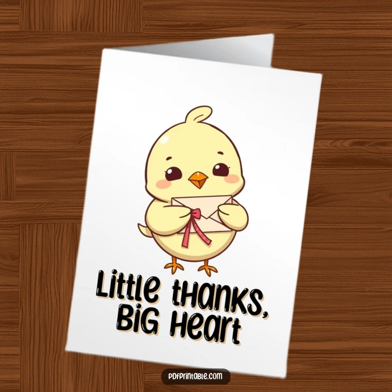 Funny Free Printable Thank You Card: A cheerful bird carrying a tiny, ribbon-adorned letter.